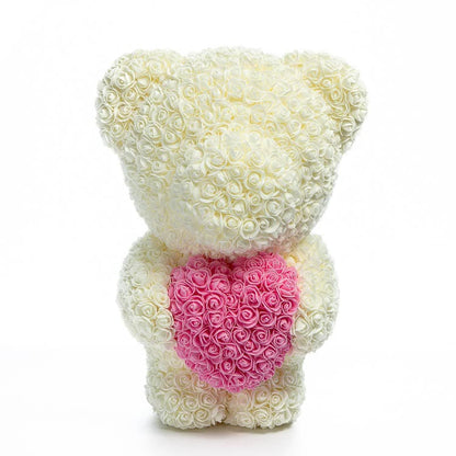 PE Simulation Immortal Rose Bear Love Heart Gift gift null Milky White Pink 25cm 
