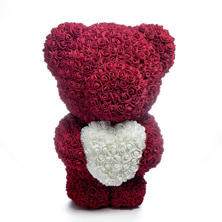 PE Simulation Immortal Rose Bear Love Heart Gift gift null Wine Red White 25cm 